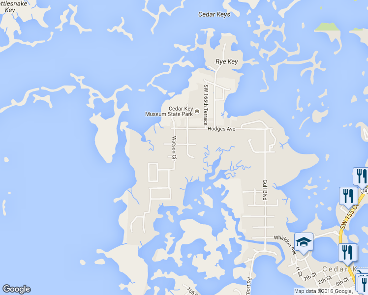 map of restaurants, bars, coffee shops, grocery stores, and more near 16690 Anna Street in Cedar Key