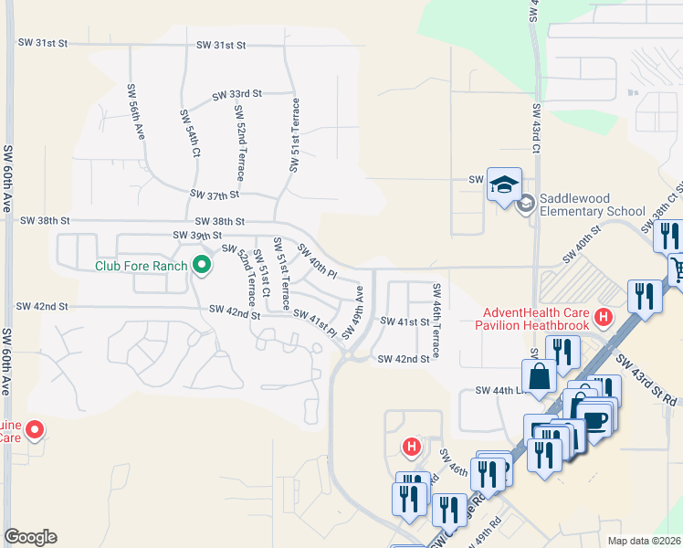 map of restaurants, bars, coffee shops, grocery stores, and more near 4969 Southwest 40th Place in Ocala