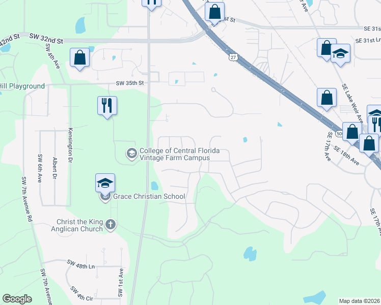 map of restaurants, bars, coffee shops, grocery stores, and more near 3914 Southeast 6th Avenue in Ocala