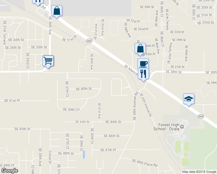 map of restaurants, bars, coffee shops, grocery stores, and more near 3987 Southeast 43rd Circle in Ocala