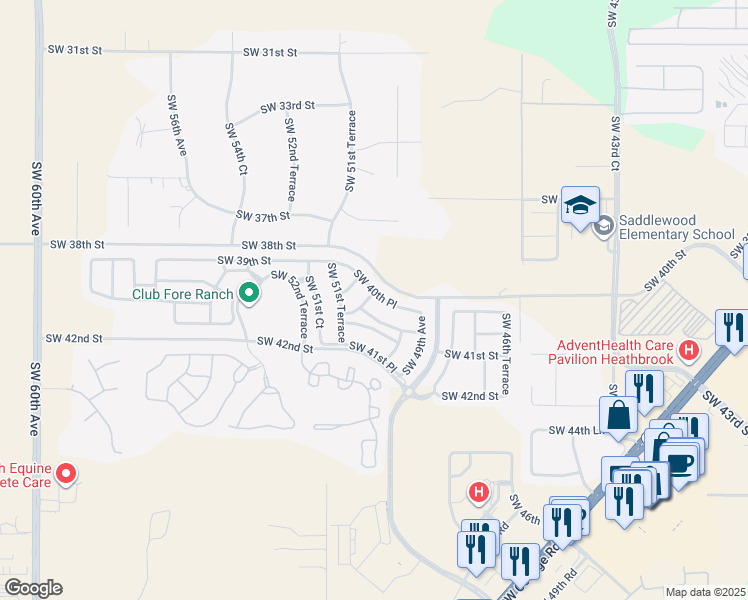 map of restaurants, bars, coffee shops, grocery stores, and more near 5064 Southwest 40th Place in Ocala