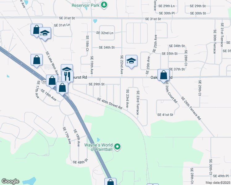 map of restaurants, bars, coffee shops, grocery stores, and more near 4041 Southeast 21st Court in Ocala