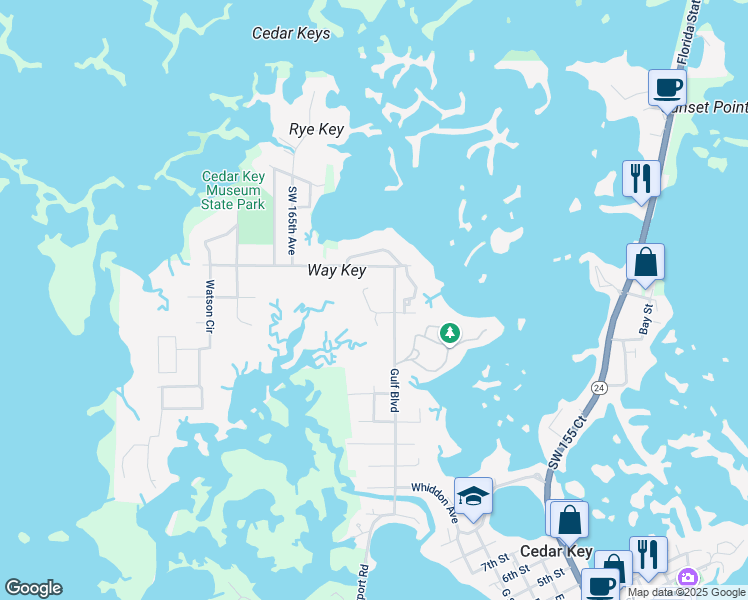 map of restaurants, bars, coffee shops, grocery stores, and more near 12391 East Point Road in Cedar Key