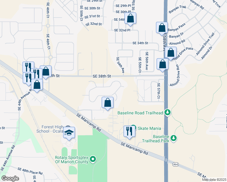 map of restaurants, bars, coffee shops, grocery stores, and more near 5248 Southeast 39th Loop in Ocala