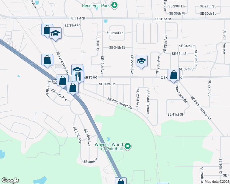 map of restaurants, bars, coffee shops, grocery stores, and more near 4040 Southeast 20th Terrace in Ocala