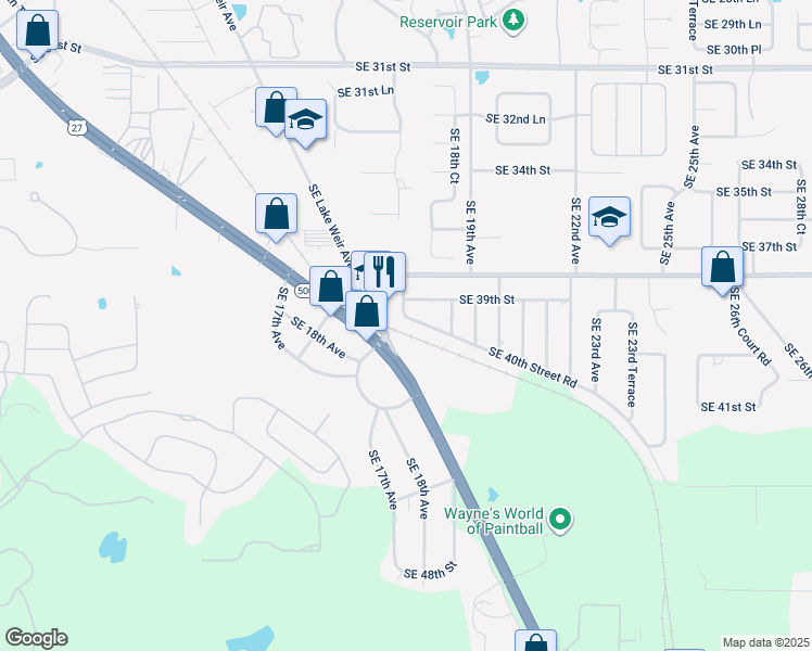 map of restaurants, bars, coffee shops, grocery stores, and more near 1720 Southeast 40th Street Road in Ocala
