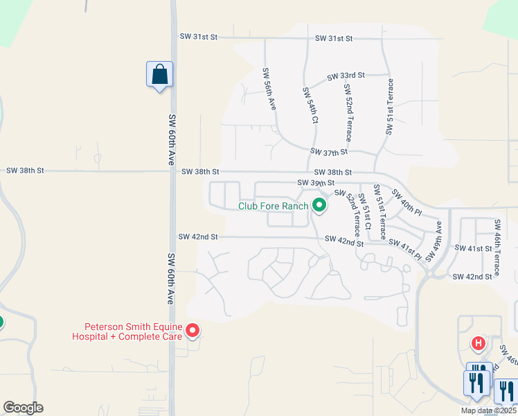 map of restaurants, bars, coffee shops, grocery stores, and more near 4047 Southwest 57th Avenue in Ocala