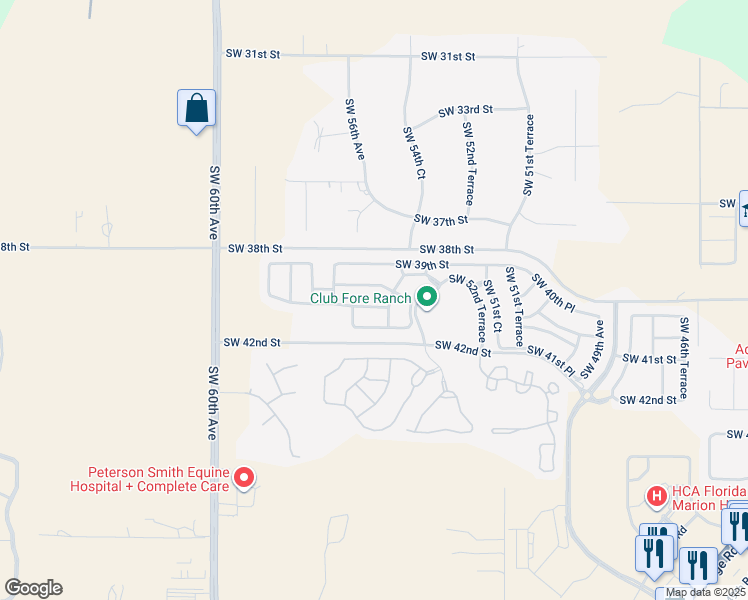 map of restaurants, bars, coffee shops, grocery stores, and more near 5639 Southwest 40th Place in Ocala