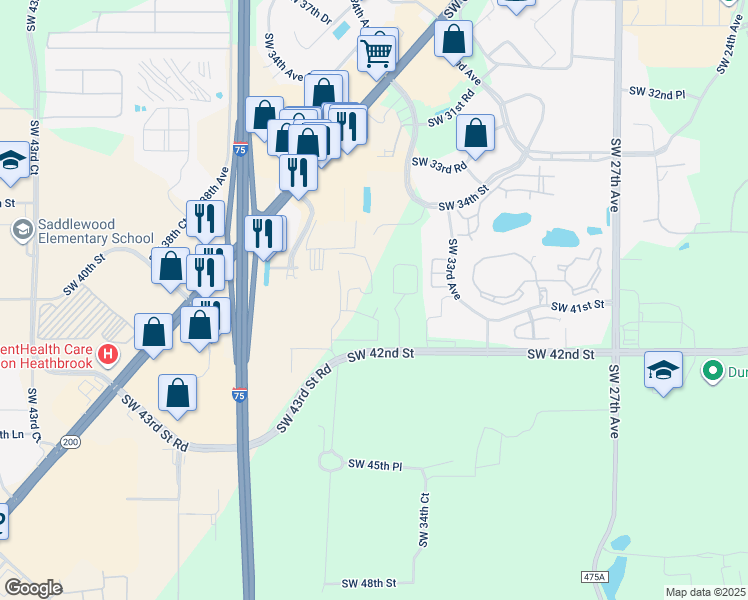 map of restaurants, bars, coffee shops, grocery stores, and more near 3225 Southwest 42nd Street in Ocala