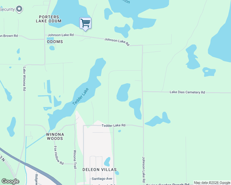 map of restaurants, bars, coffee shops, grocery stores, and more near 5780 Johnson Lake Road in De Leon Springs