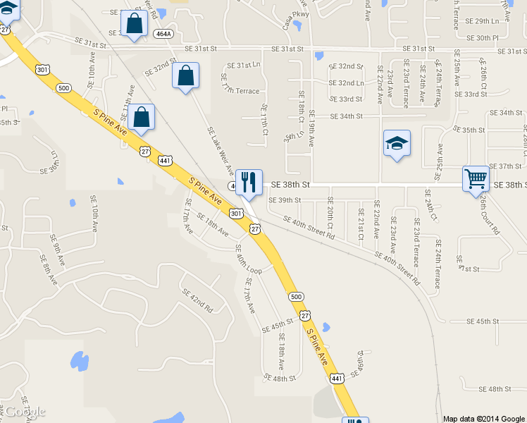 map of restaurants, bars, coffee shops, grocery stores, and more near 1720 Southeast 40th Street Road in Ocala