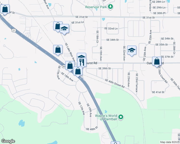 map of restaurants, bars, coffee shops, grocery stores, and more near 1771 Southeast 40th Street Road in Ocala