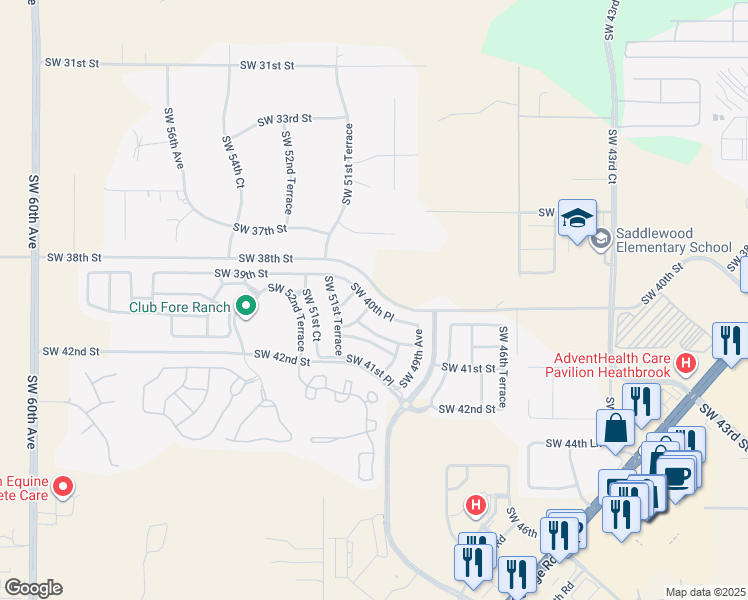map of restaurants, bars, coffee shops, grocery stores, and more near 5064 Southwest 40th Place in Ocala