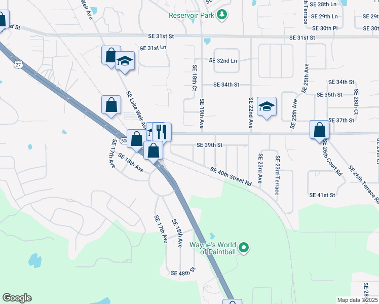map of restaurants, bars, coffee shops, grocery stores, and more near 1831 Southeast 40th Street Road in Ocala