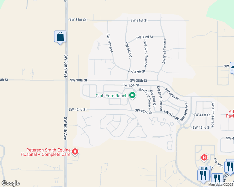 map of restaurants, bars, coffee shops, grocery stores, and more near 5526 Southwest 40th Street in Ocala
