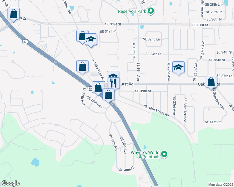 map of restaurants, bars, coffee shops, grocery stores, and more near 1720 Southeast 40th Street Road in Ocala