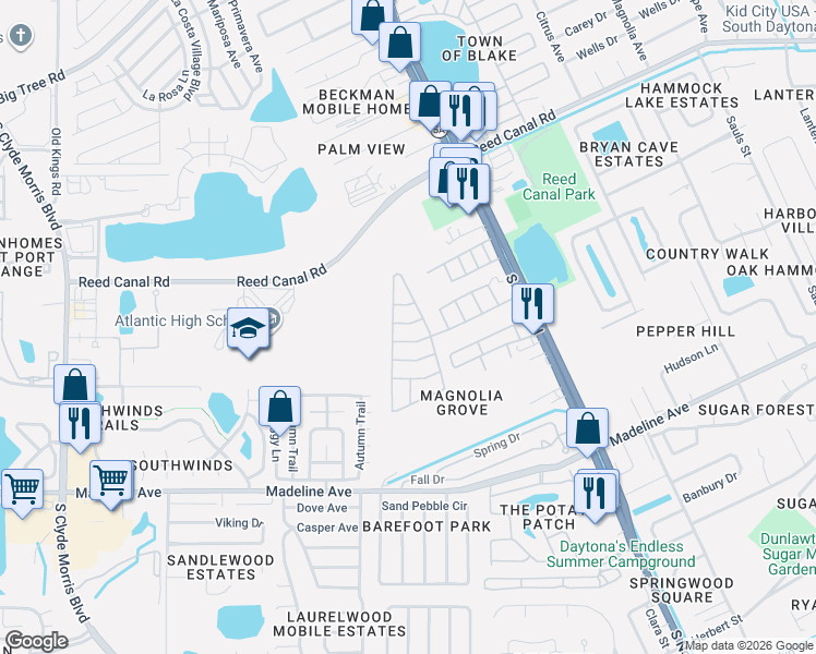 map of restaurants, bars, coffee shops, grocery stores, and more near 194 Walton Boulevard in Port Orange