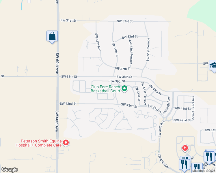 map of restaurants, bars, coffee shops, grocery stores, and more near 5570 Southwest 39th Street in Ocala