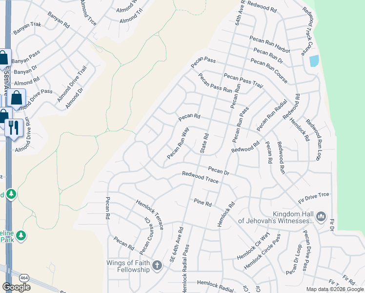 map of restaurants, bars, coffee shops, grocery stores, and more near 23 Pecan Run Way in Ocala
