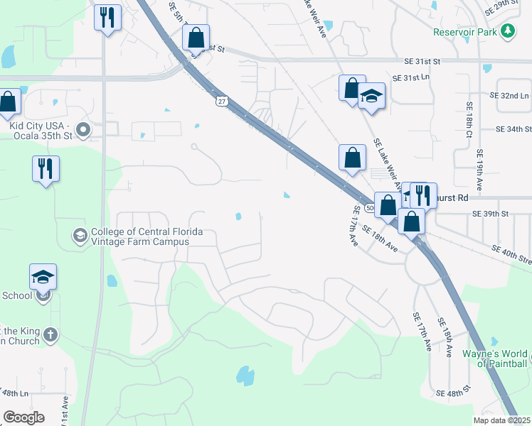 map of restaurants, bars, coffee shops, grocery stores, and more near 3809 Southeast 10th Avenue in Ocala