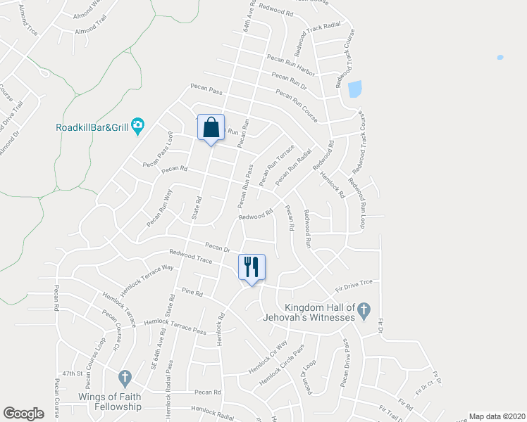 map of restaurants, bars, coffee shops, grocery stores, and more near 42 Redwood Road in Ocala