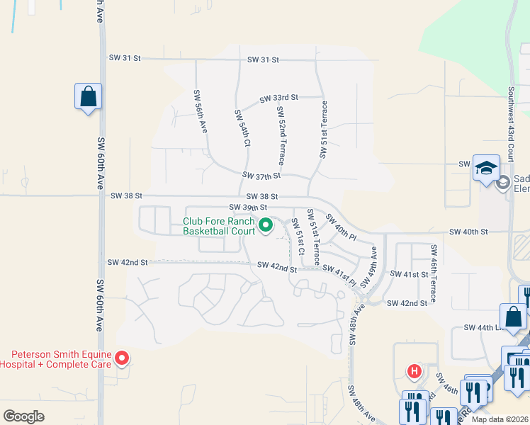 map of restaurants, bars, coffee shops, grocery stores, and more near 5337 Southwest 39th Street in Ocala