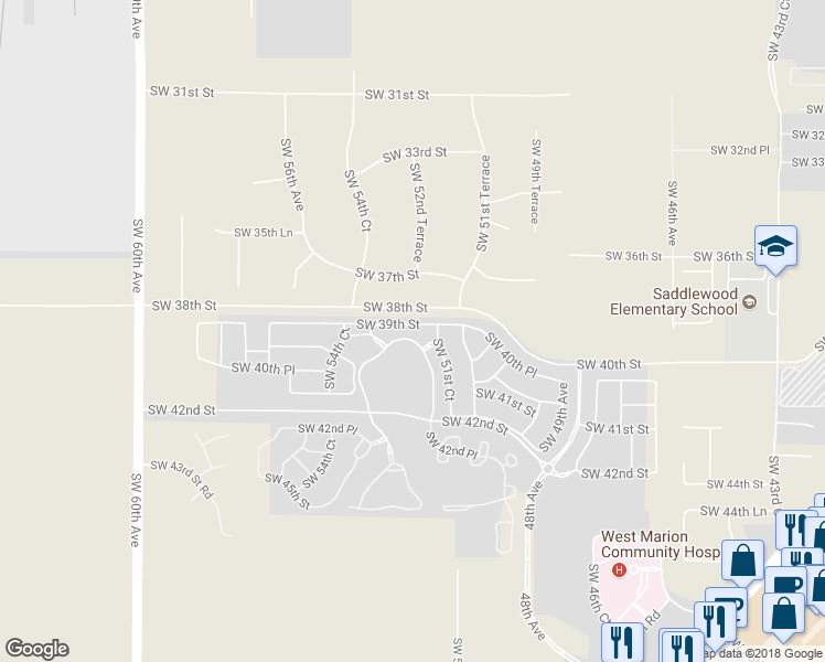 map of restaurants, bars, coffee shops, grocery stores, and more near 5256 Southwest 39th Street in Ocala