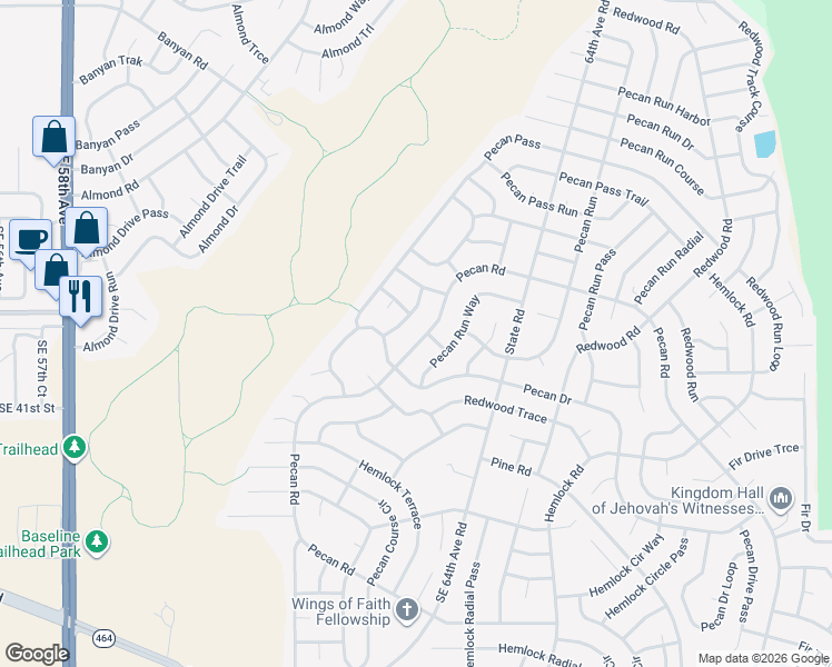 map of restaurants, bars, coffee shops, grocery stores, and more near 5709 Pecan Road in Ocala