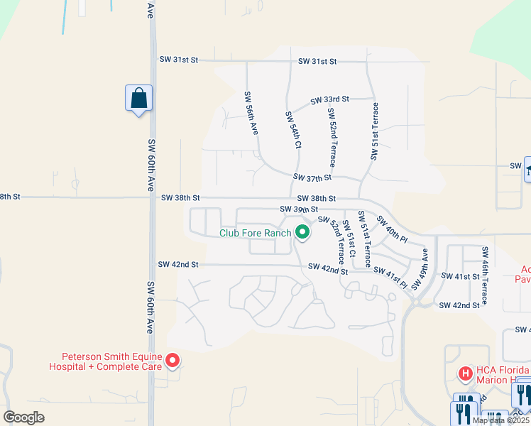 map of restaurants, bars, coffee shops, grocery stores, and more near 5570 Southwest 39th Street in Ocala