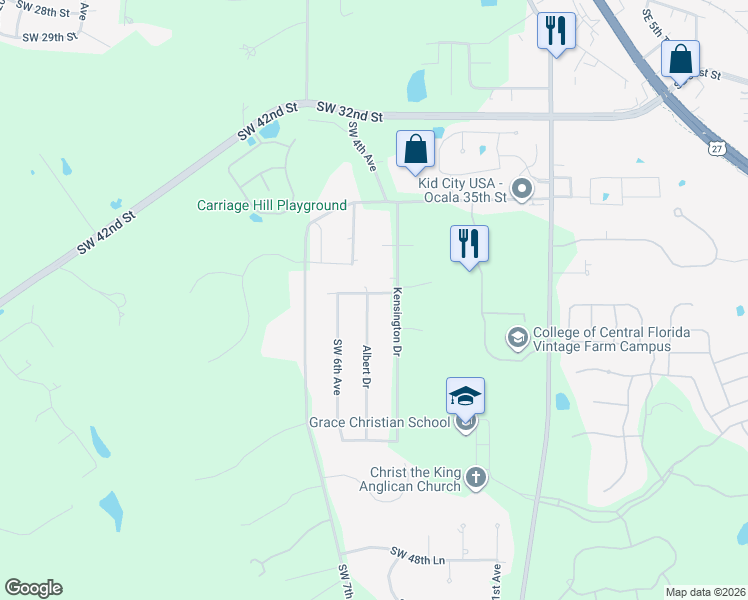 map of restaurants, bars, coffee shops, grocery stores, and more near 3801 Southwest 5th Avenue in Ocala