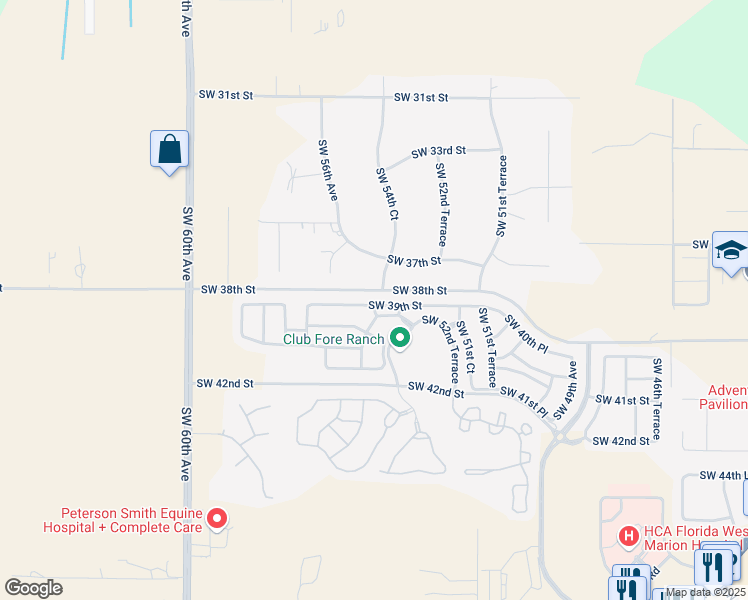 map of restaurants, bars, coffee shops, grocery stores, and more near 5463 Southwest 39th Street in Ocala
