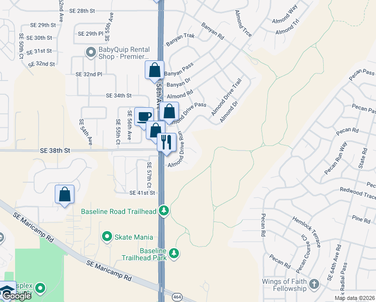 map of restaurants, bars, coffee shops, grocery stores, and more near 4 Almond Dr Trce in Ocala