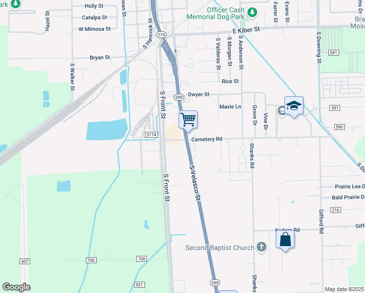 map of restaurants, bars, coffee shops, grocery stores, and more near 1100 S Velasco St in Angleton