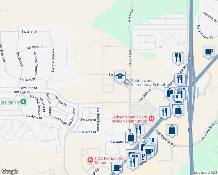 map of restaurants, bars, coffee shops, grocery stores, and more near 4540 Southwest 38th Place in Ocala