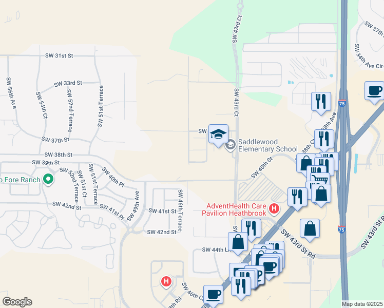 map of restaurants, bars, coffee shops, grocery stores, and more near 4540 Southwest 38th Place in Ocala