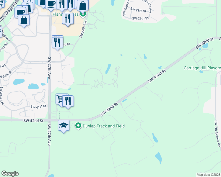 map of restaurants, bars, coffee shops, grocery stores, and more near 2101 Southwest 42nd Street in Ocala