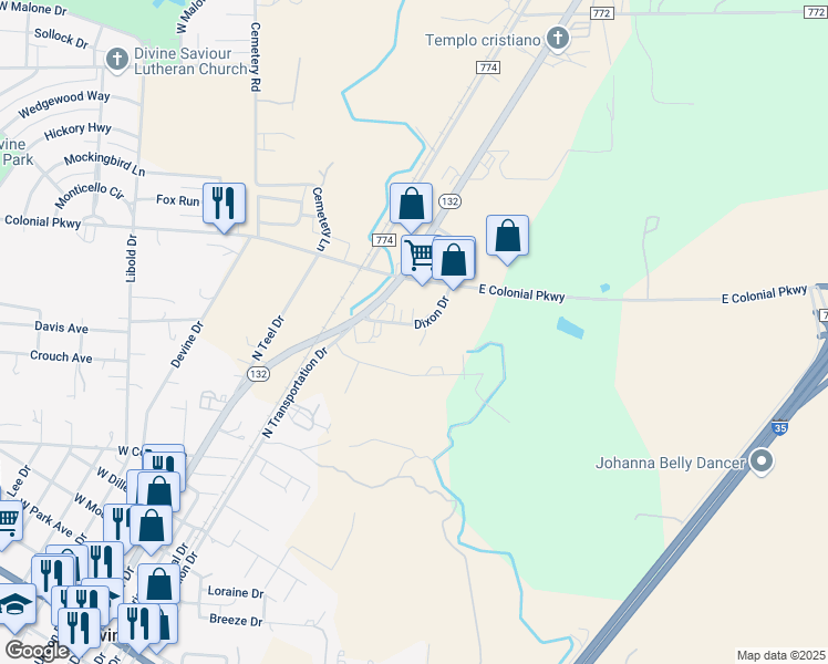 map of restaurants, bars, coffee shops, grocery stores, and more near 112 Dixon Drive in Devine
