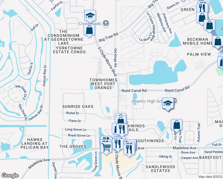 map of restaurants, bars, coffee shops, grocery stores, and more near 3560 Forest Branch Drive in Port Orange