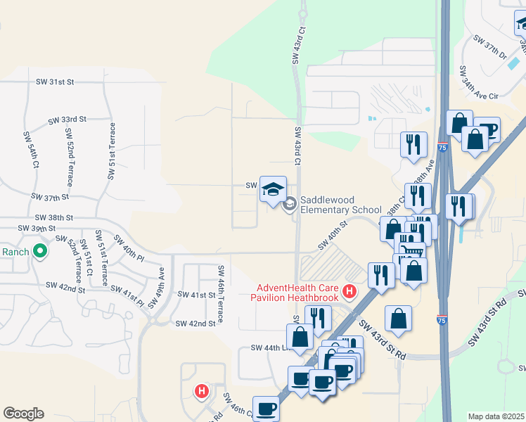 map of restaurants, bars, coffee shops, grocery stores, and more near 3705 Southwest 45th Avenue in Ocala
