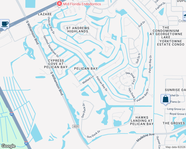 map of restaurants, bars, coffee shops, grocery stores, and more near 803 Pelican Bay Drive in Daytona Beach