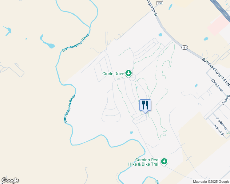 map of restaurants, bars, coffee shops, grocery stores, and more near 121 Fairway Drive in Floresville