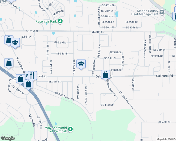 map of restaurants, bars, coffee shops, grocery stores, and more near Southeast 24th Avenue in Ocala