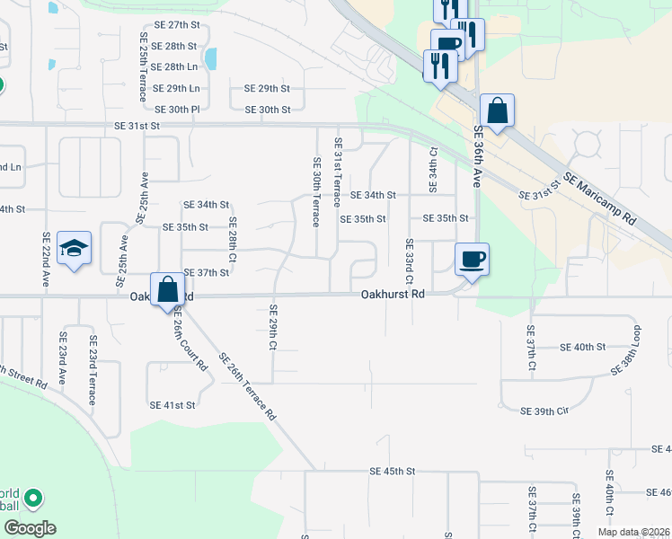 map of restaurants, bars, coffee shops, grocery stores, and more near 3691 Southeast 31st Terrace in Ocala