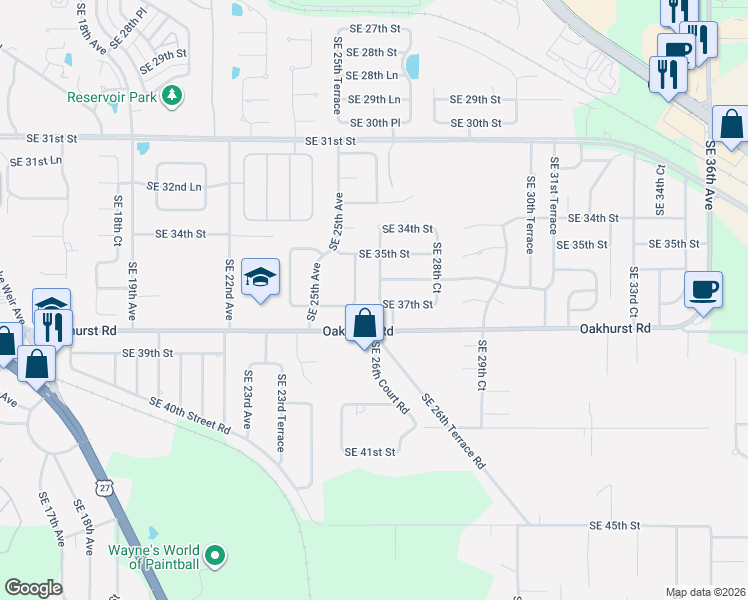 map of restaurants, bars, coffee shops, grocery stores, and more near 2685 Southeast 37th Street in Ocala