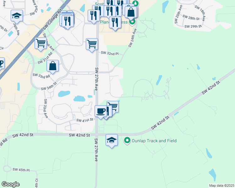 map of restaurants, bars, coffee shops, grocery stores, and more near 2471 Southwest 37th Street in Ocala
