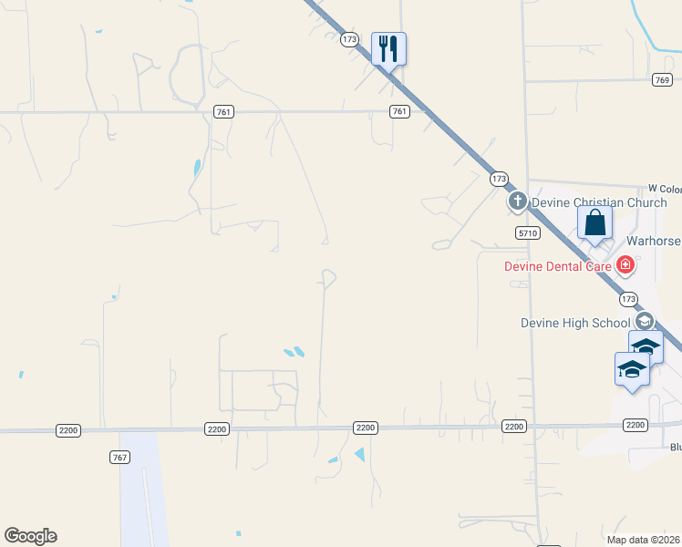 map of restaurants, bars, coffee shops, grocery stores, and more near in Devine
