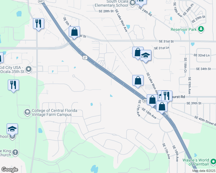 map of restaurants, bars, coffee shops, grocery stores, and more near 3530 South Pine Avenue in Ocala