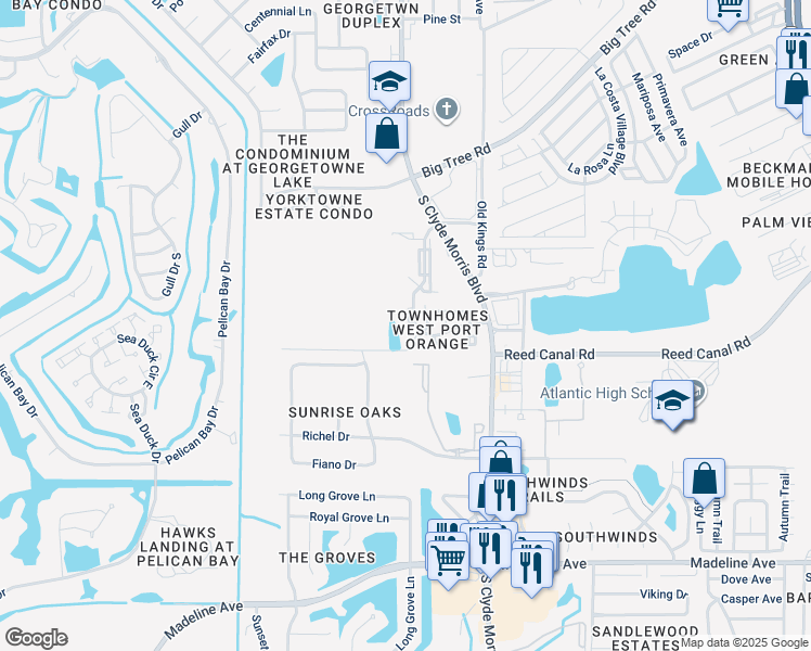 map of restaurants, bars, coffee shops, grocery stores, and more near 3540 Forest Branch Drive in Port Orange