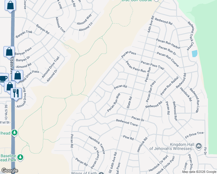 map of restaurants, bars, coffee shops, grocery stores, and more near 9 Pecan Drive in Ocala