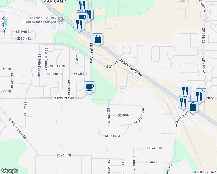 map of restaurants, bars, coffee shops, grocery stores, and more near 3819 Southeast 38th Street in Ocala